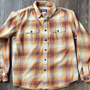 Patagonia Men's Plaid Shirt - Orange and Cream